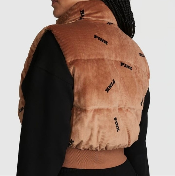 Victoria’s Secret VS Pink Puffer Vest Rib Velour Crop Puffer Vest L - Picture 3 of 3